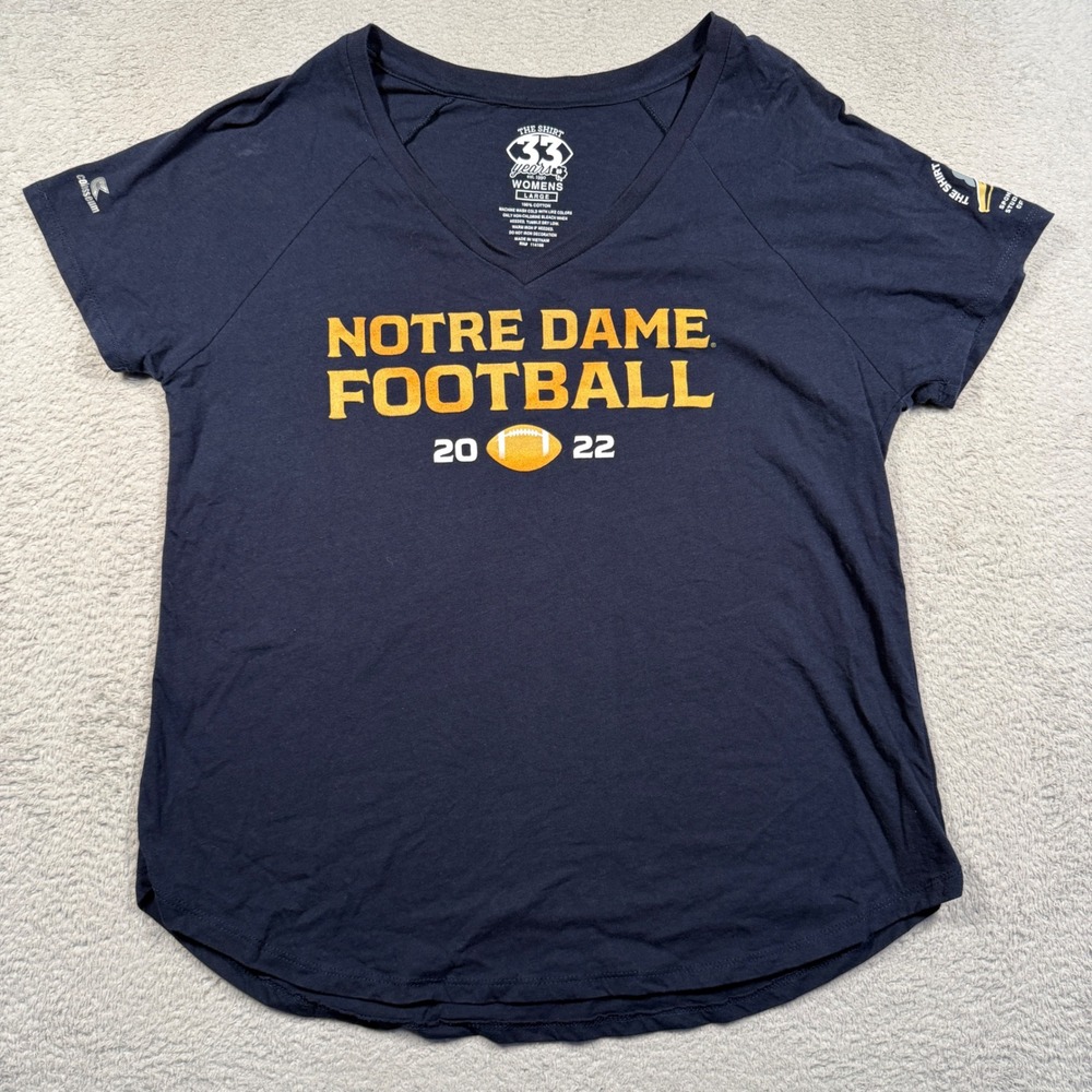 Colosseum Notre Dame Football Womens Large Navy Blue 2022 The Shirt Graphic Tee